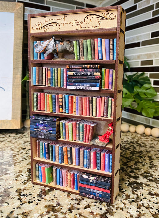 Miniature Bookshelf for 1.1in tall books| Mini Bookcase| Books| Miniature Doll House Book shelf| Laser cut| Handmade| TBR| Wood