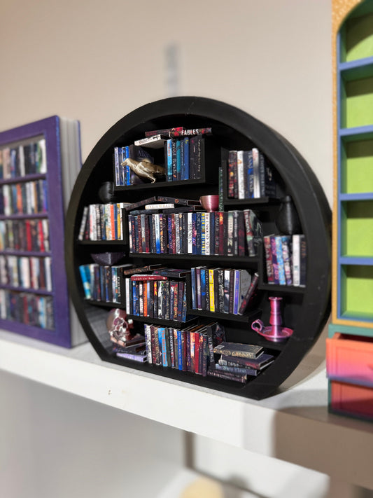 Round Miniature Bookshelf for 1.1in tall books| Mini Bookcase| Books| Miniature Doll House Book shelf| 3d Printed | Handmade| TBR|