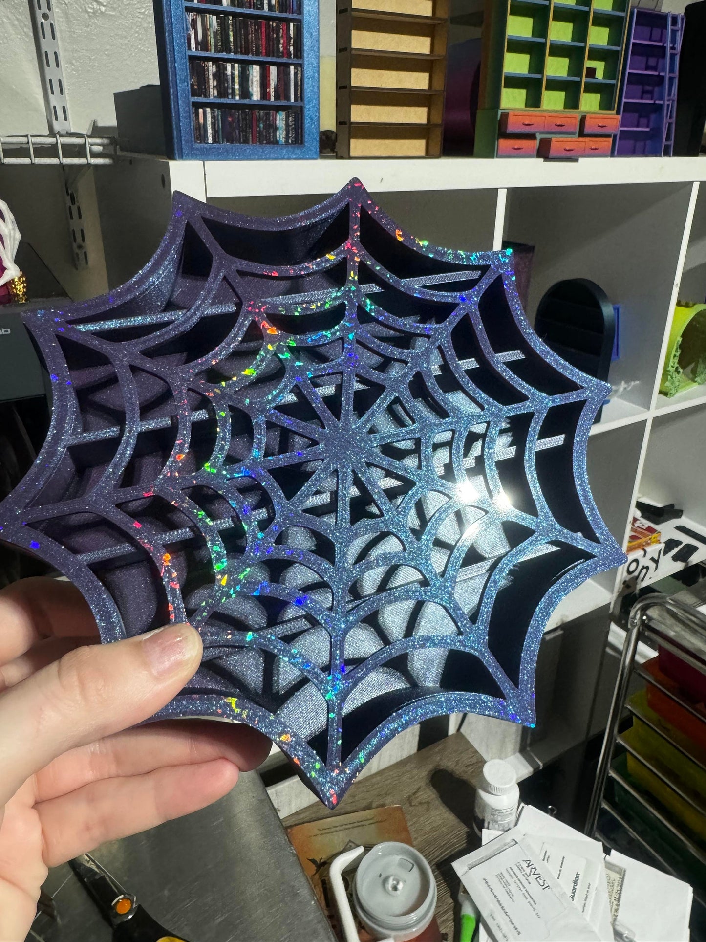 Spider Web Miniature Bookshelf for 1.1in tall books| Mini Bookcase| Books| Haunted Halloween | Witch|  Book shelf| 3d Printed | Handmade|